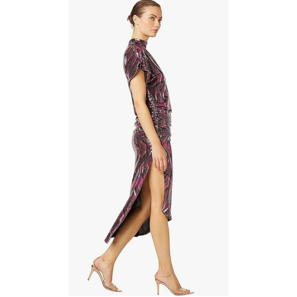 $465 Misa Los Angeles Sequin Diva Midi Dress Fuchsia Ikat Sz XS